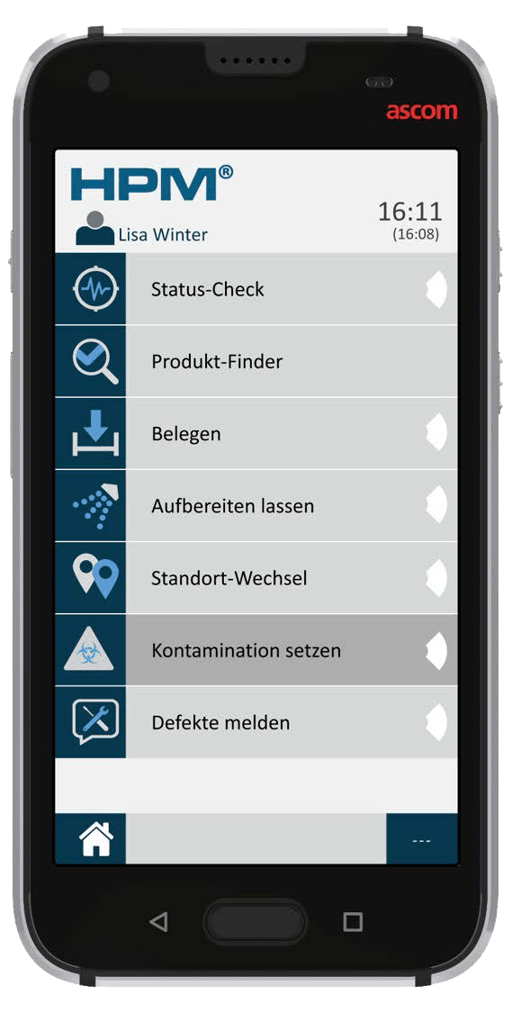 HPM® Software für mobile Steuerung von Ressourcen in Krankenhäusern mit Ascom Myco3