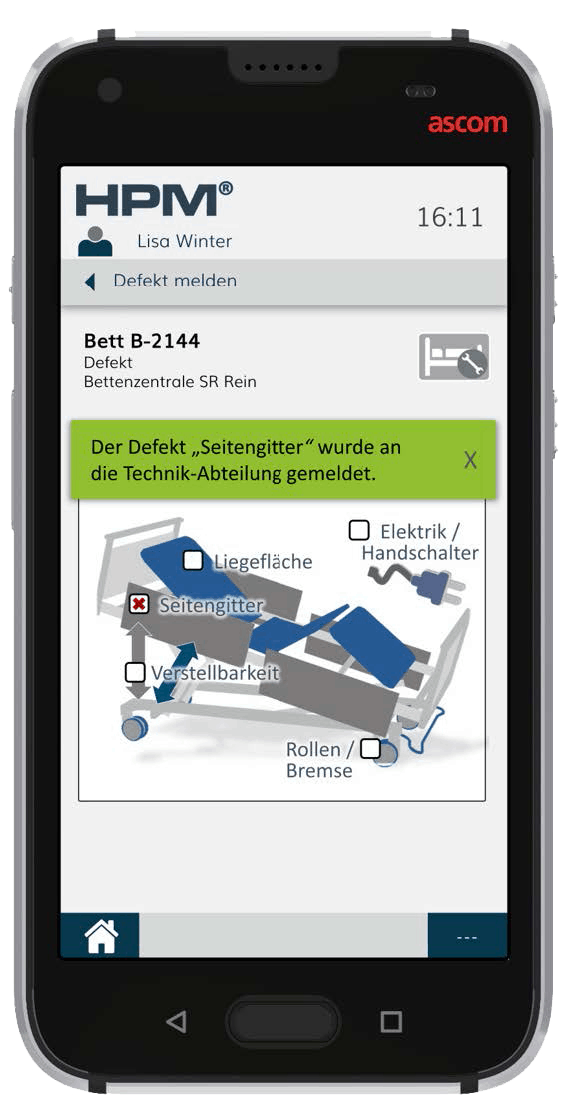 HPM Bettenmanagement im Krankenhaus: Defektmeldung