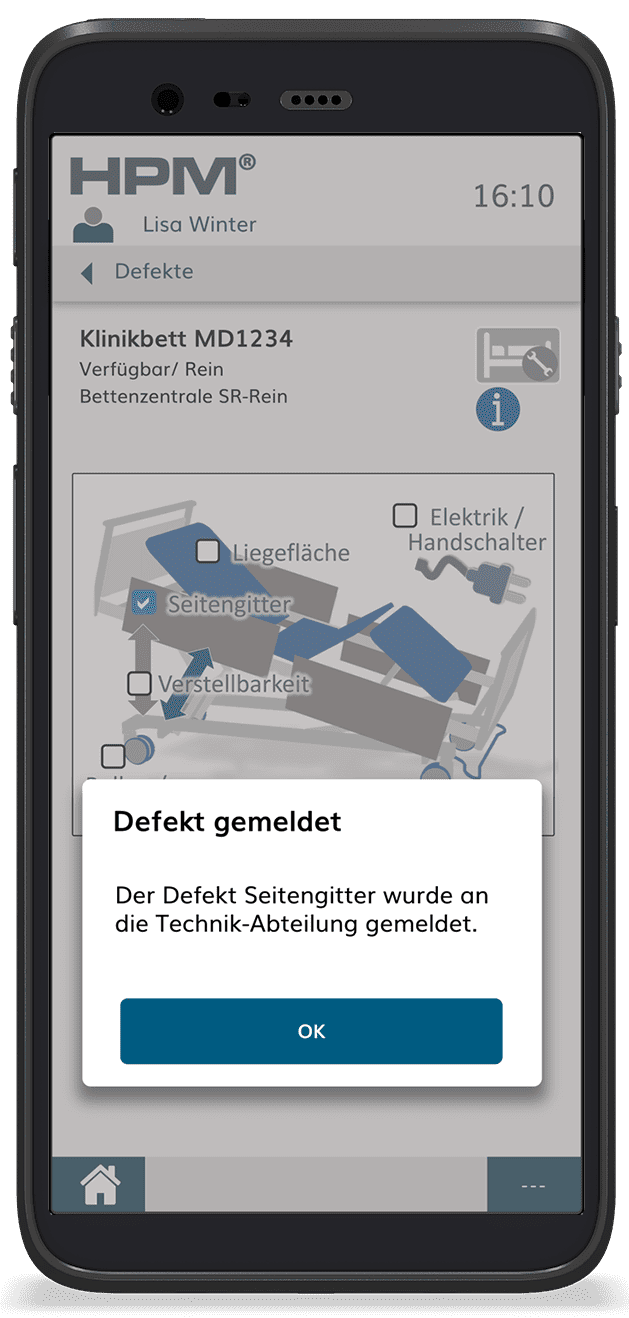 HPM Defektmeldung auf mobilem Endgerät